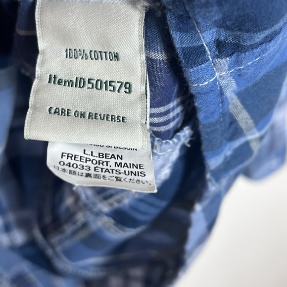 LL Bean Madras Plaid Patchwork Shirt Blue Womens L Fisherman Nautical Preppy - Picture 7 of 8